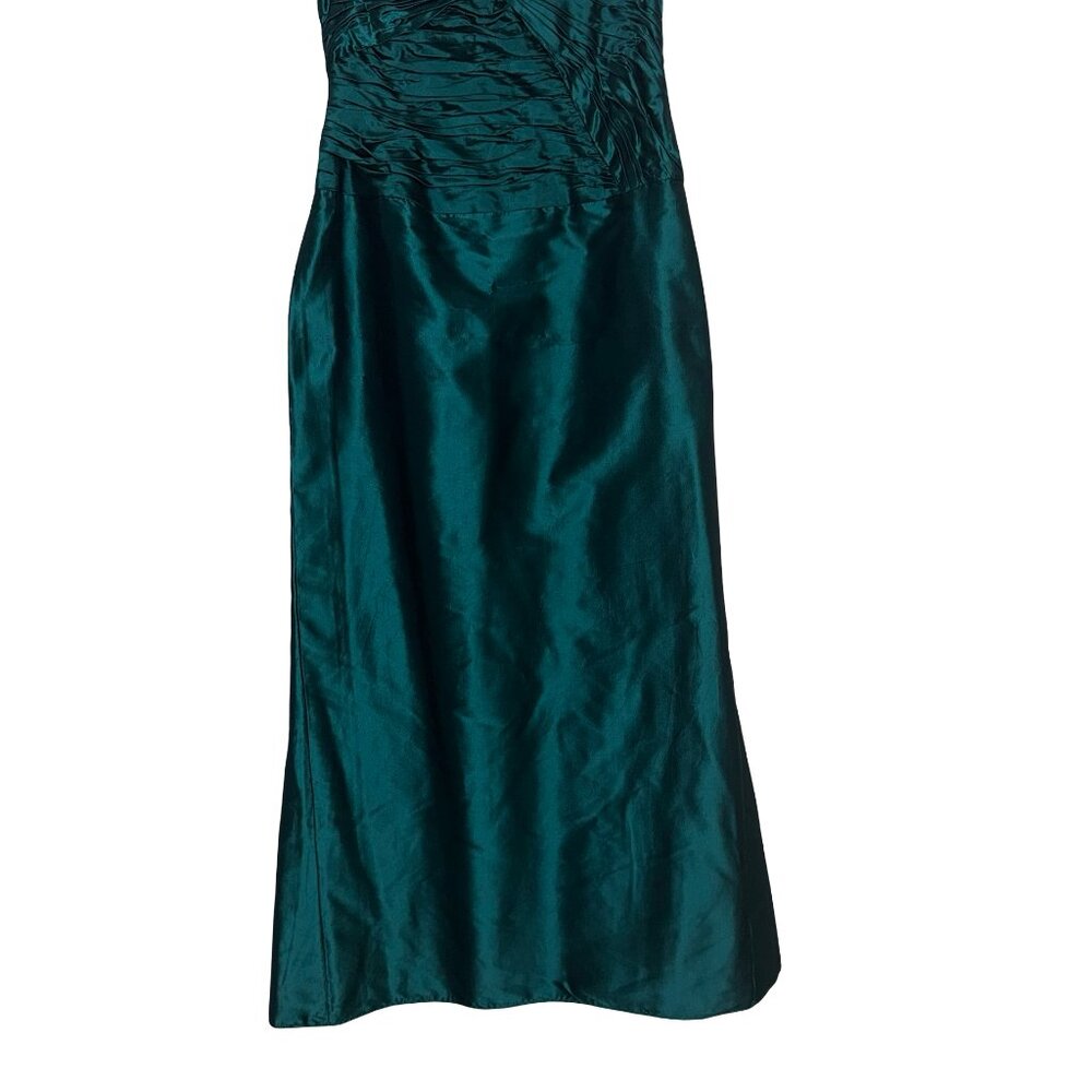 Teri Jon Rickie Freeman Women's MetallicEmerald 100% Silk Sleeveless Gown  Sz 14 - Picture 4 of 13